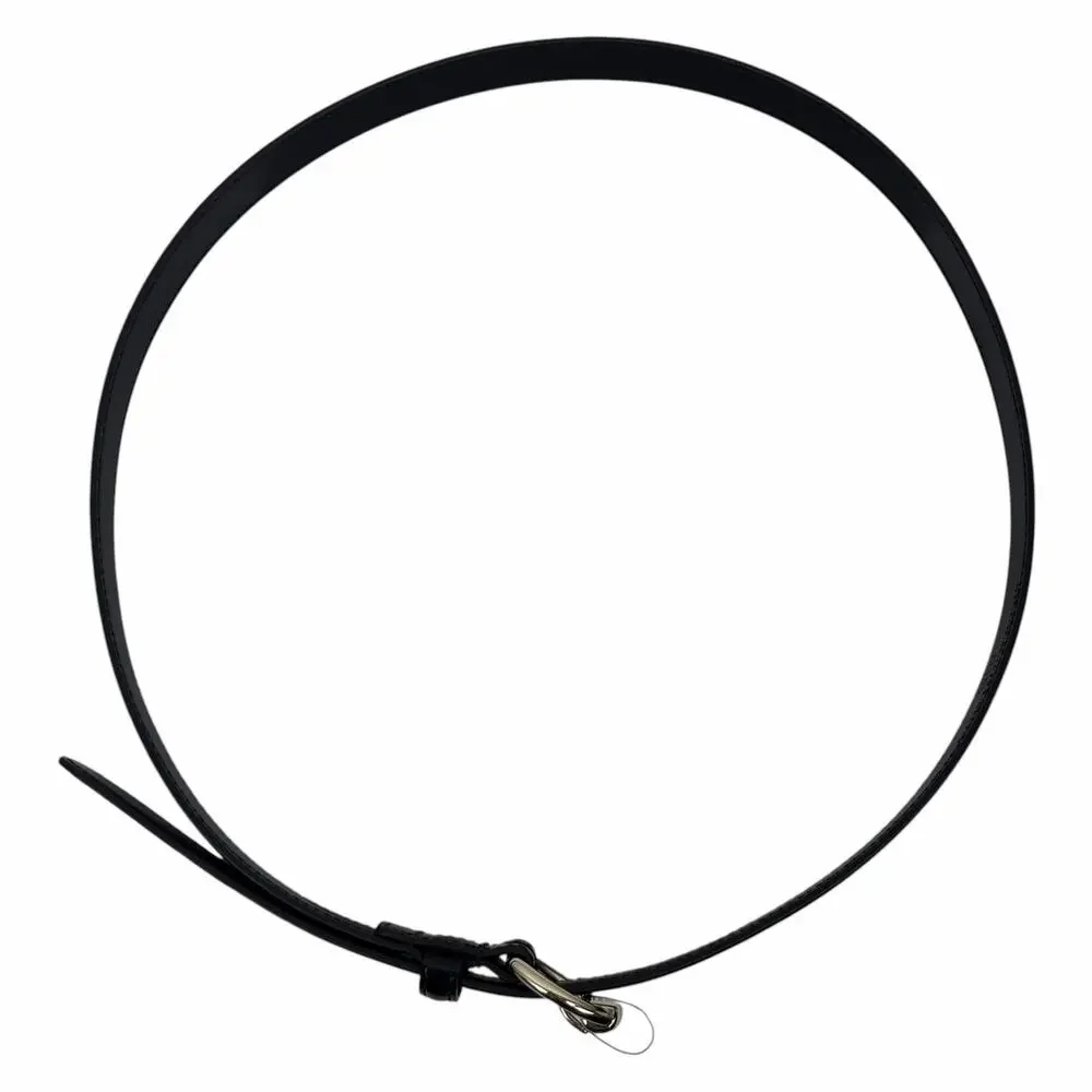 Gucci Thin Leather Belt with Bamboo Buckle Black Silver Size 80/32